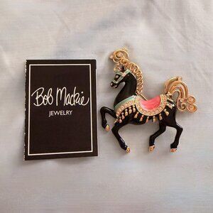 Rare Bob Mackie Carousel Horse Brooch Vintage Pin Enamel and Rhinestones